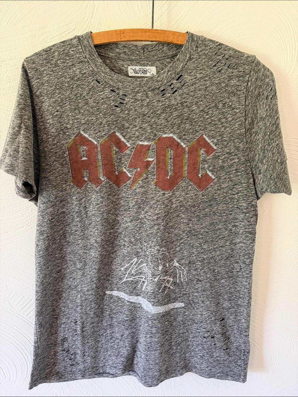 Lauren Moshi Distressed AC/DC Fly On The Wall Graphic Band Tee. Size Small.